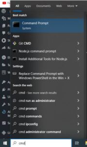 command prompt in windows search