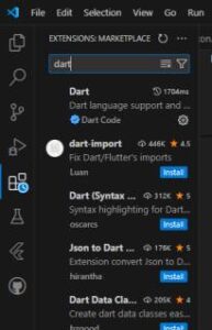 dart extension in vs code