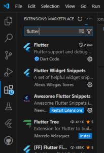 flutter extension in vs code