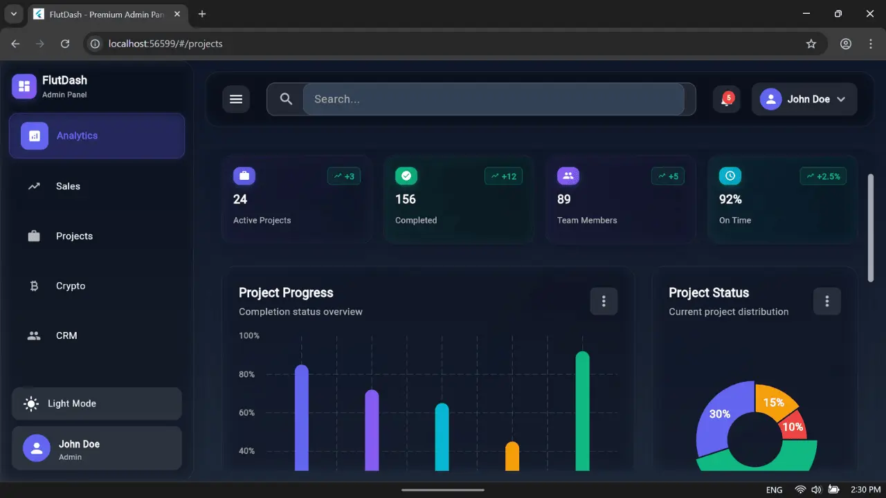 flutdash homepage ui design